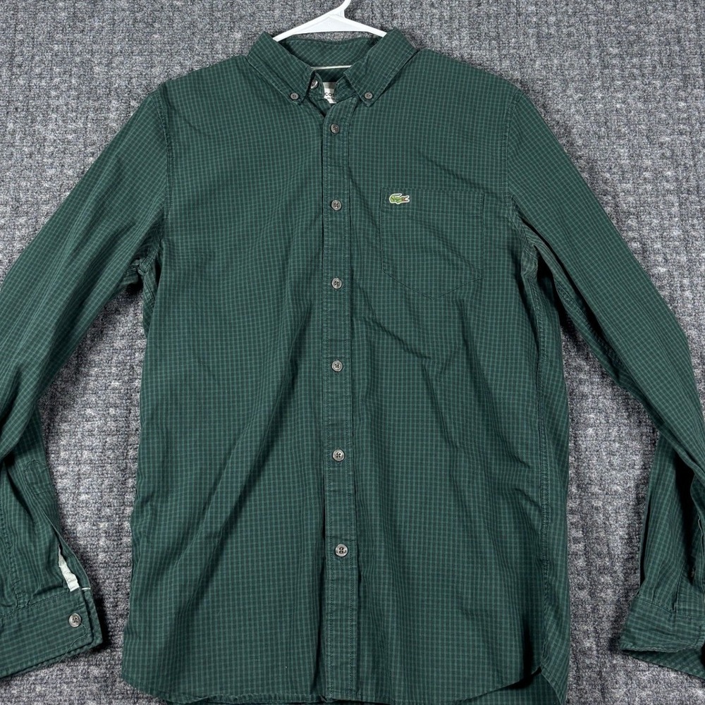 Lacoste Regular Fit Button Down Shirt Gingham Check Green Size S US FR 38